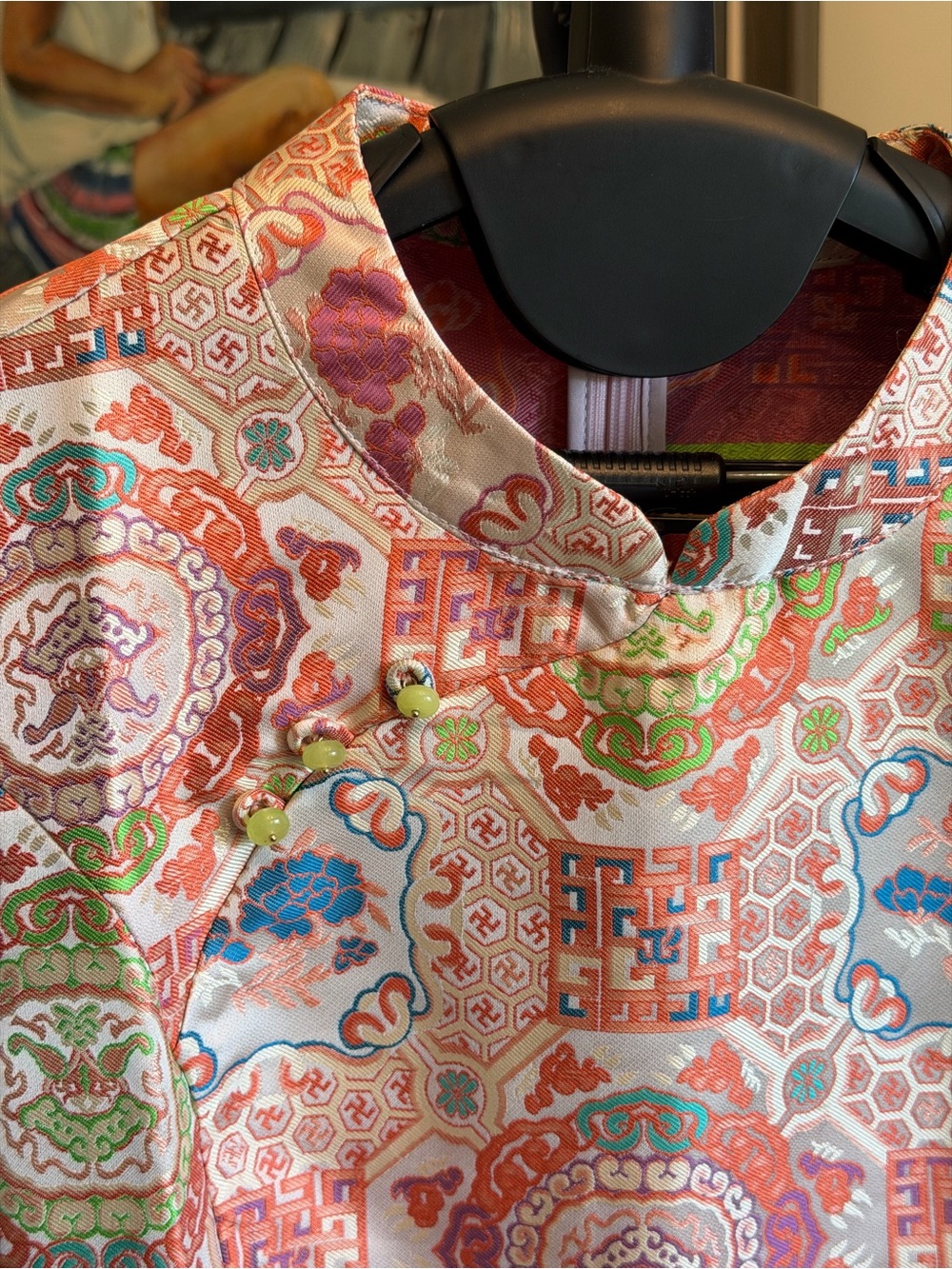 NEW Chinese QiPao dress Printed Short-Sleeve A-Line Dress in Multi-Color - Picture 4 of 7